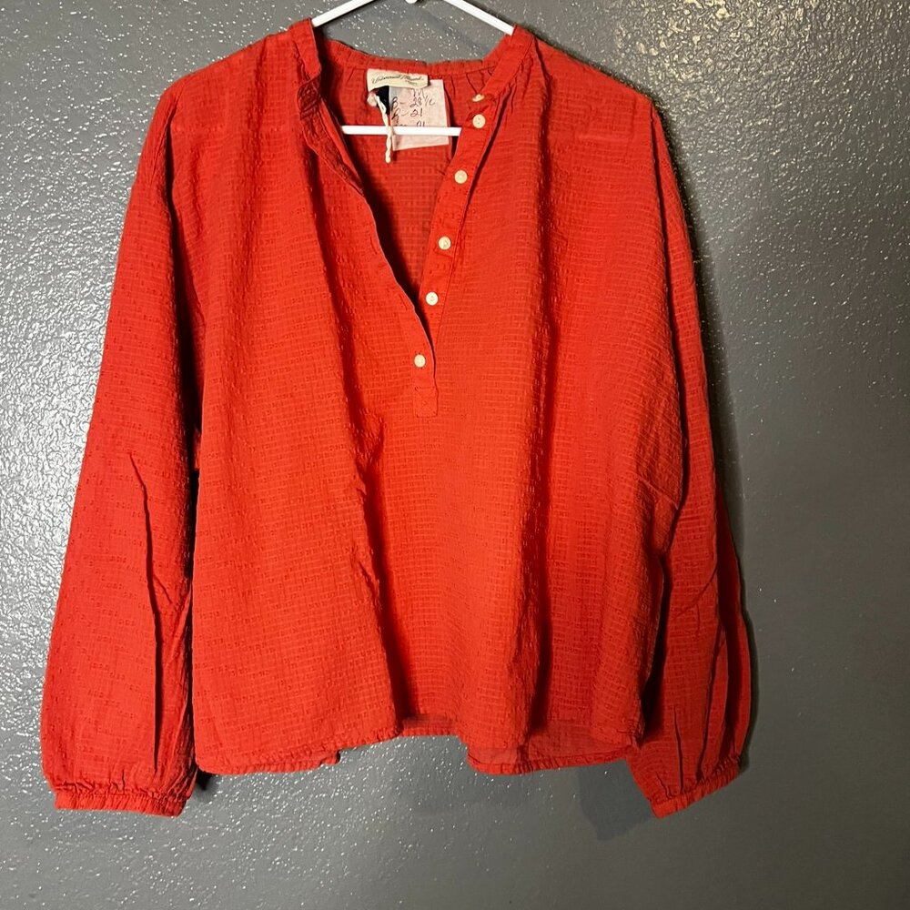 Universal Thread Rust Textured Peasant Blouse M Button Front